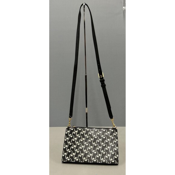 Tory Burch Blake Printed Crossbody Black and Red Floral Purse Pebbled Leather - Picture 3 of 7